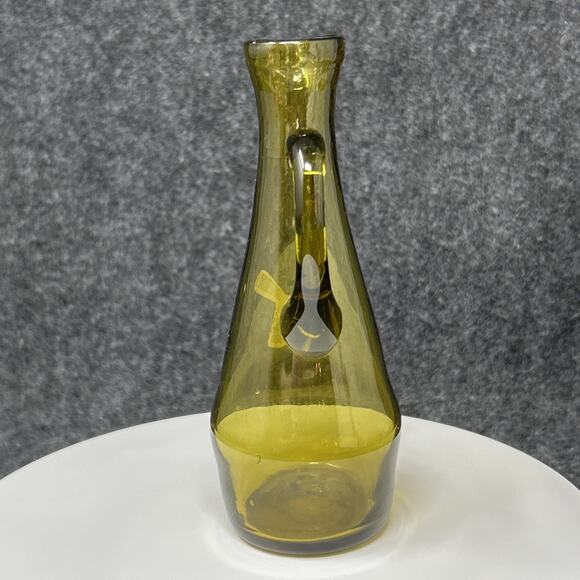 Vintage Chartreuse Green Glass Pitcher Applied Handle 6" Hand Blown Spain - Picture 6 of 10